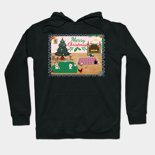 Funny Christmas design with various cute animals, including chickens because why not Hoodie by Stoiceveryday